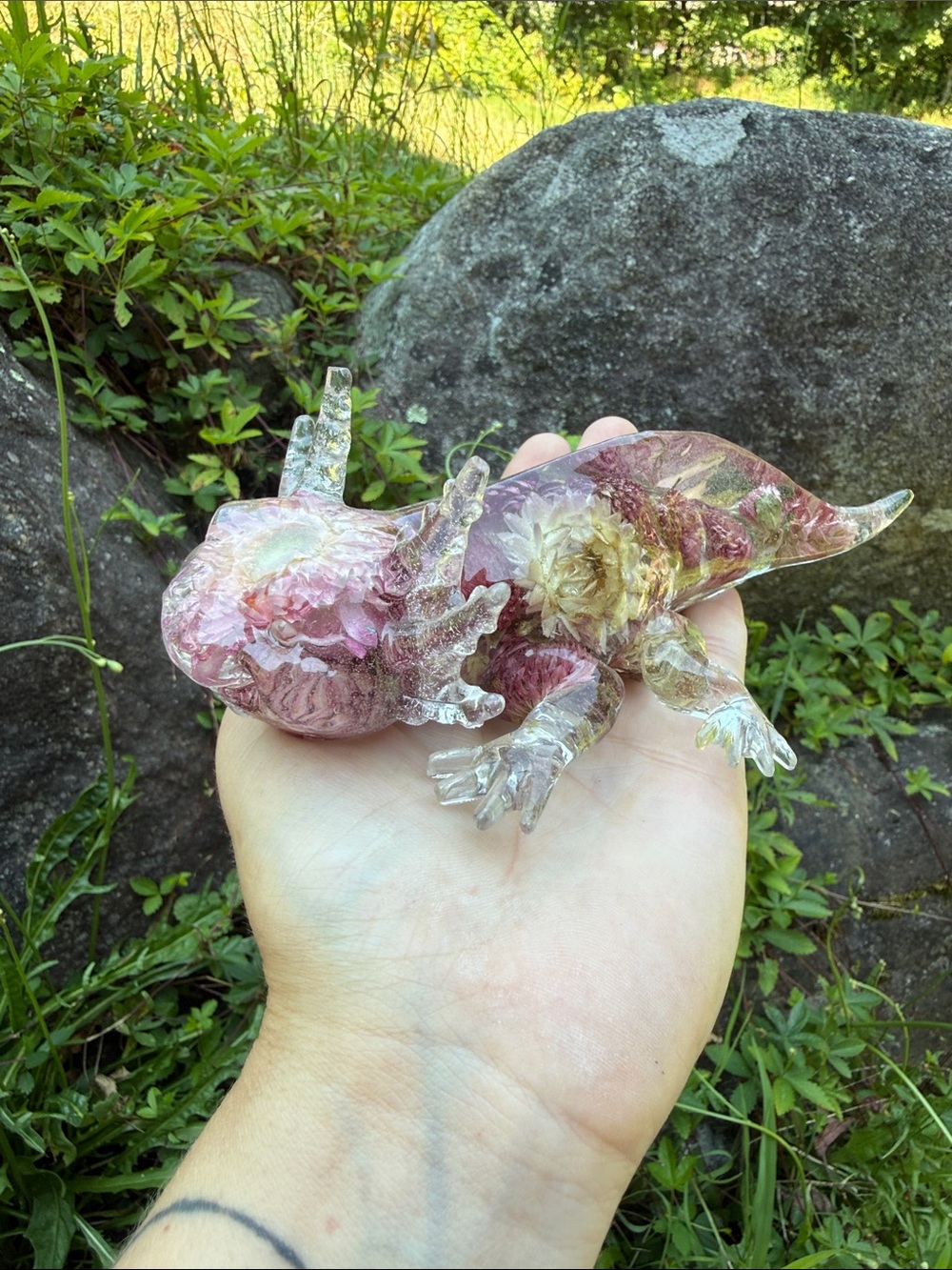Handmade Pink floral resin Axolotl Reptile Decor